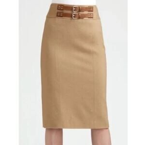 RALPH LAUREN Black Label Sz 6 Baby Camel Hair Ellison Pencil Skirt Leather Buckl
